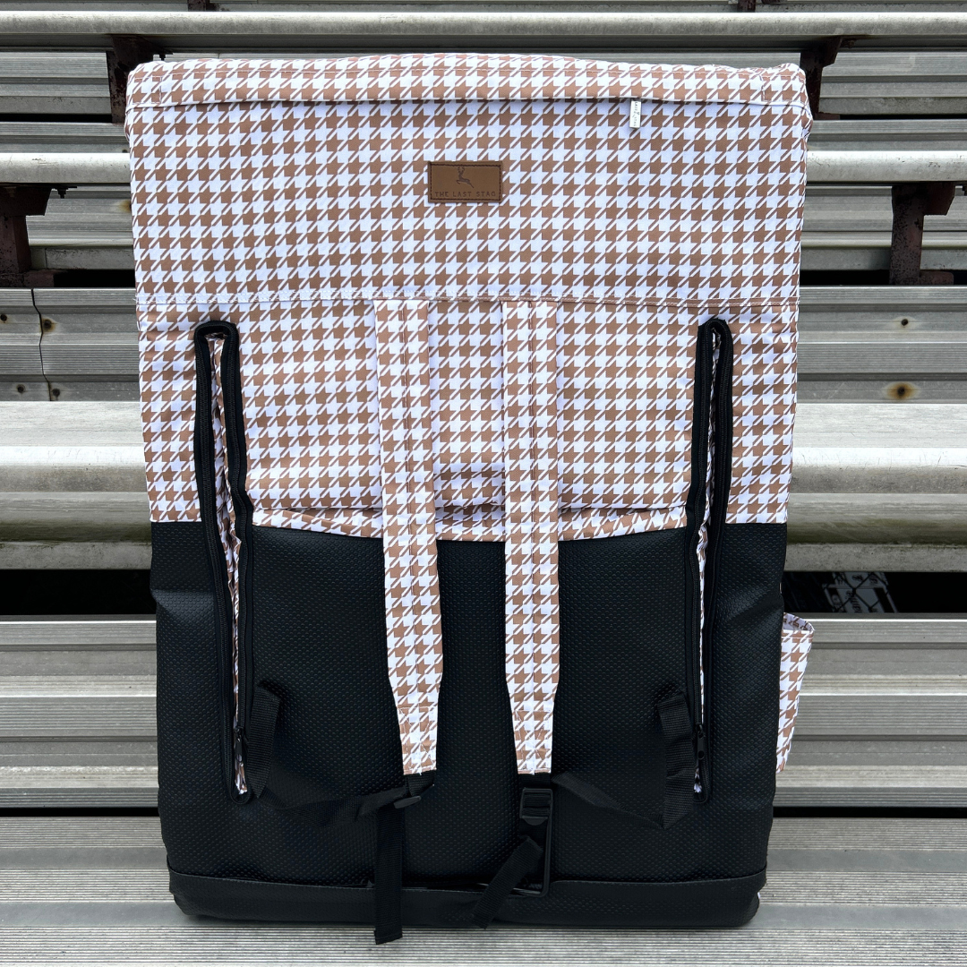 Beige and White Houndstooth 23" Stadium Seat with Armrests