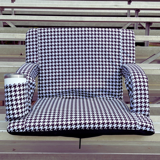 Black and White Houndstooth 23" Stadium Seat with Armrests