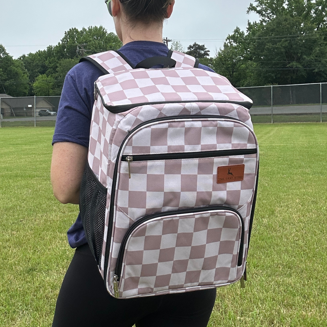 Speckled Beige Checkerboard Backpack Cooler