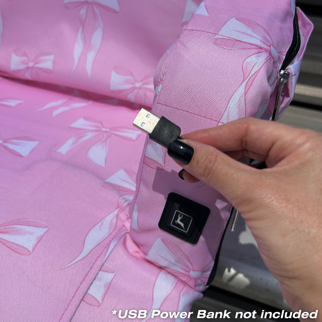 Heated Pink Bows 23" Stadium Seat with Armrests