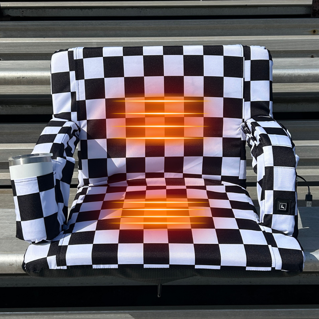 Heated Black and White Checkerboard 23" Stadium Seat with Armrests