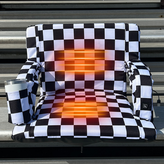 Heated Black and White Checkerboard 23" Stadium Seat with Armrests