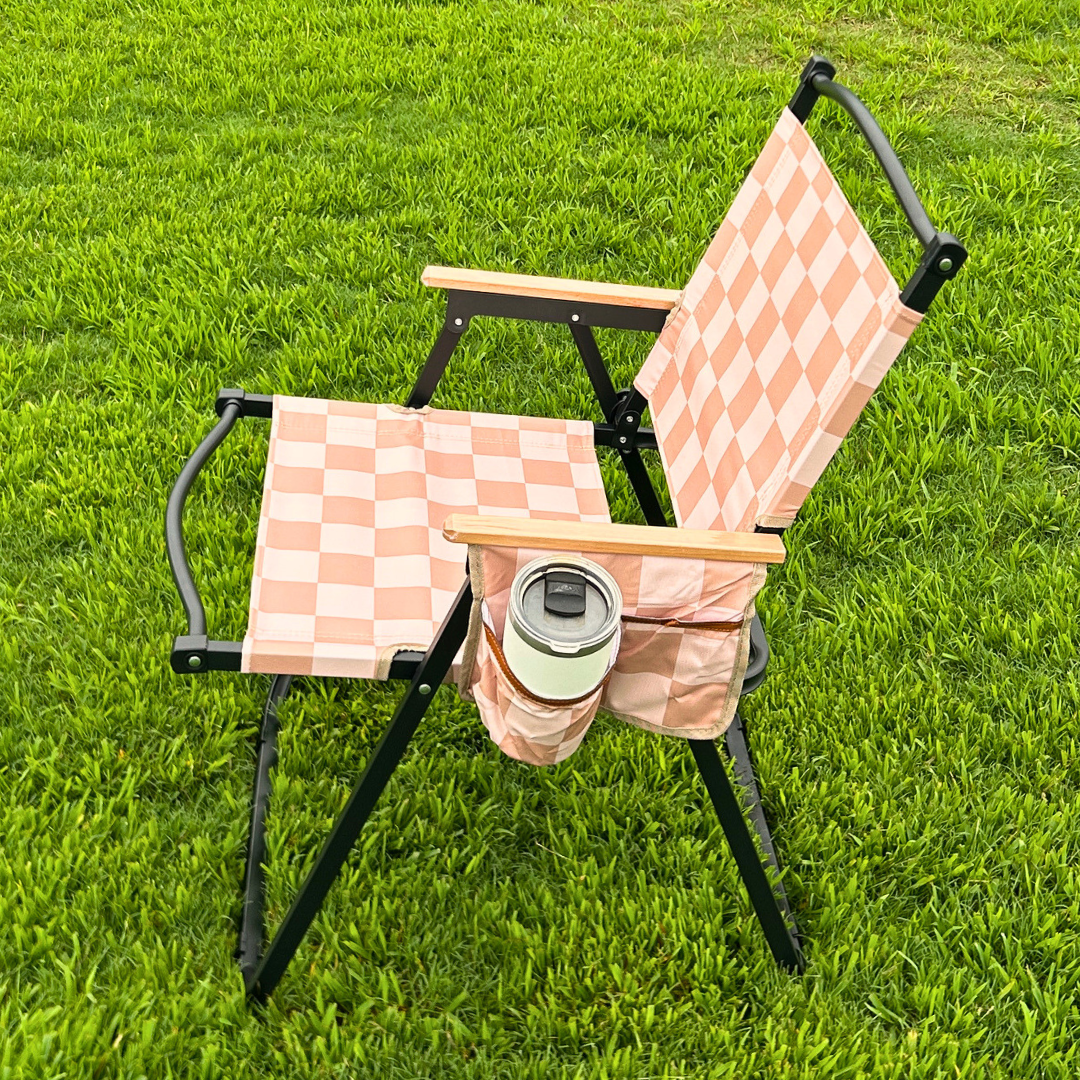 Beige Checkerboard Folding Lawn Chair
