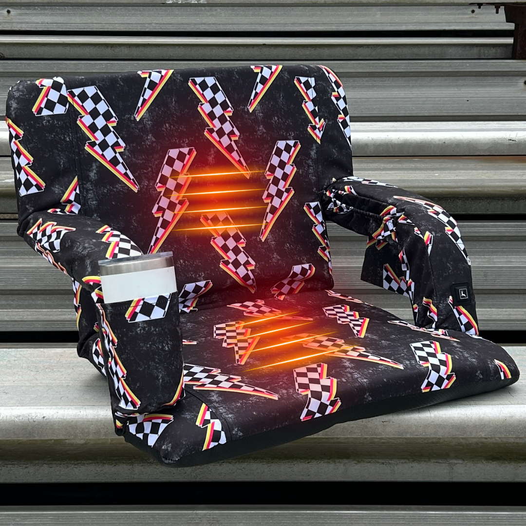 Heated Racing Bolts 23" Wide Stadium Seat with Armrests