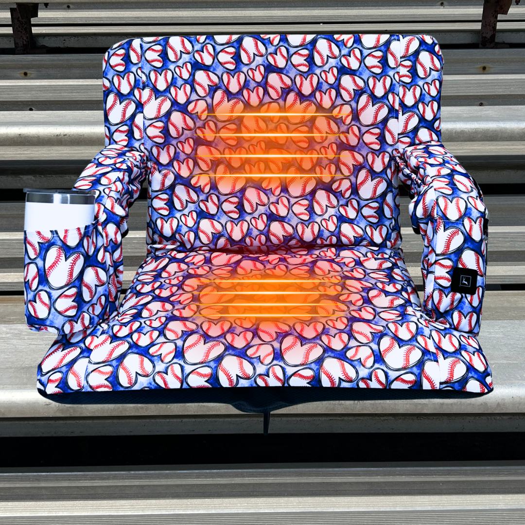 Heated Baseball Hearts 23" Stadium Seat with Armrests