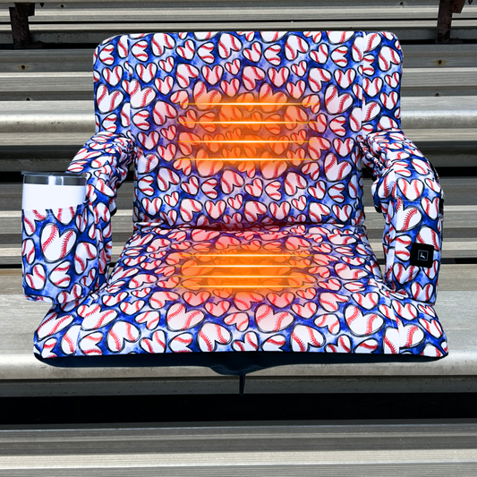 Heated Baseball Hearts 23" Stadium Seat with Armrests