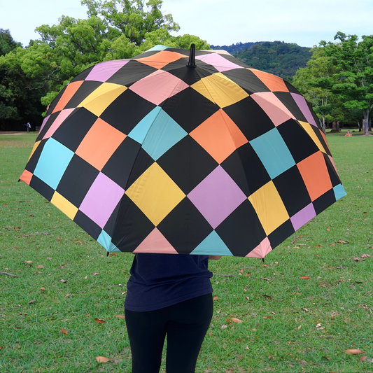 Retro Checkerboard - UPF 50+ Large Golf Umbrella