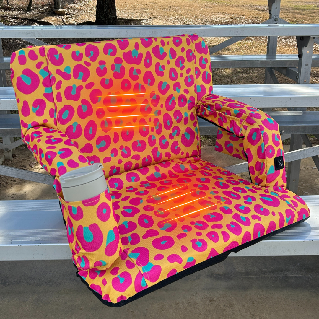 Heated Neon Leopard 23" Stadium Seat with Armrests