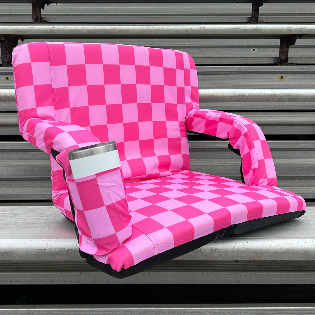 Pink Checkerboard 23" Stadium Seat with Armrests
