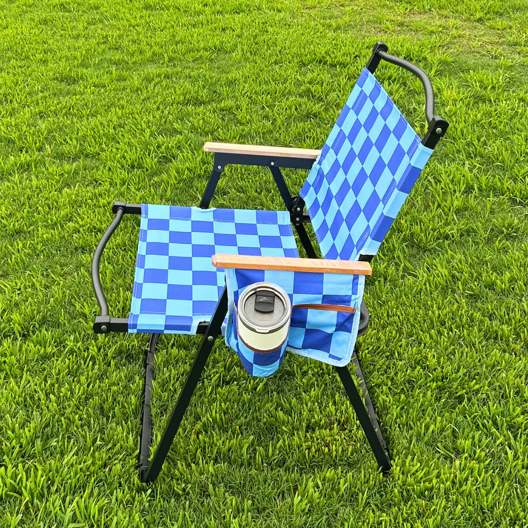 Blue Checkerboard Folding Lawn Chair