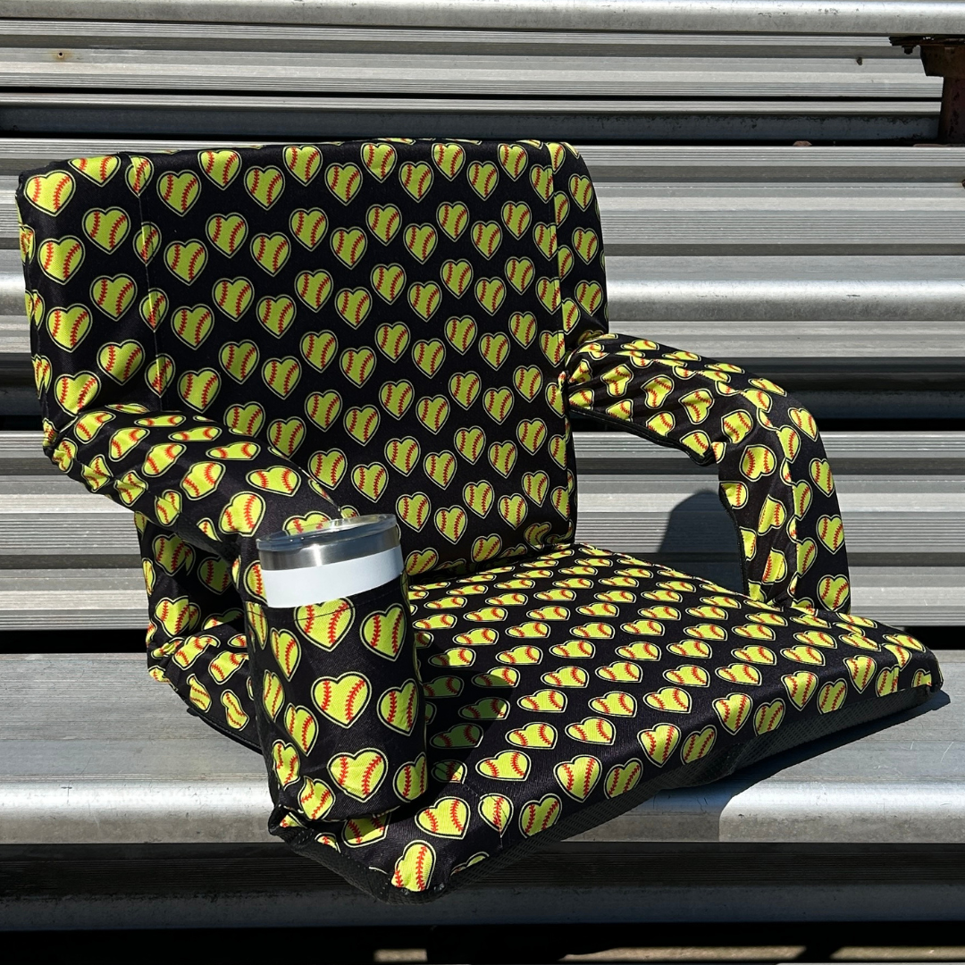 Softball Hearts - Black 23" Stadium Seat with Armrests