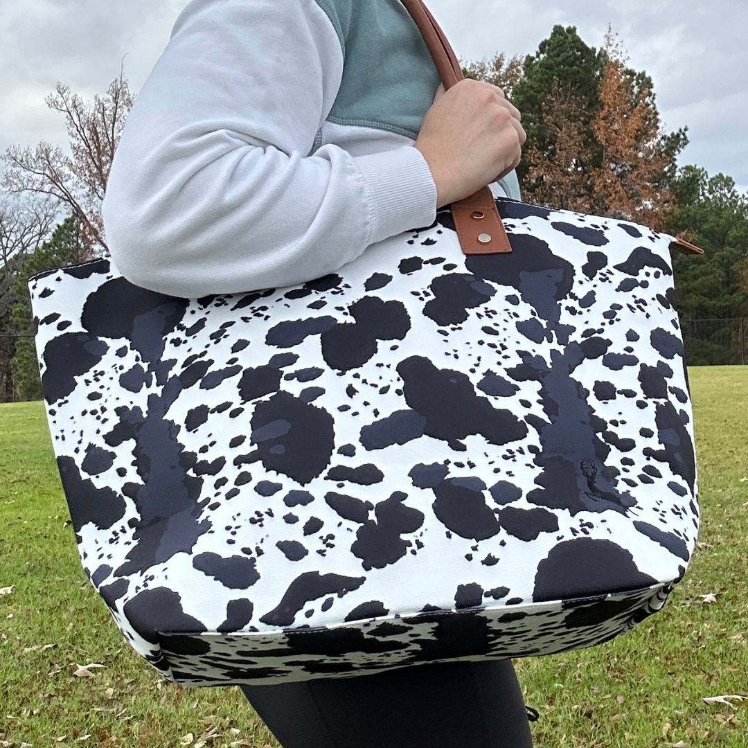 Black Cow Print Tote Bag