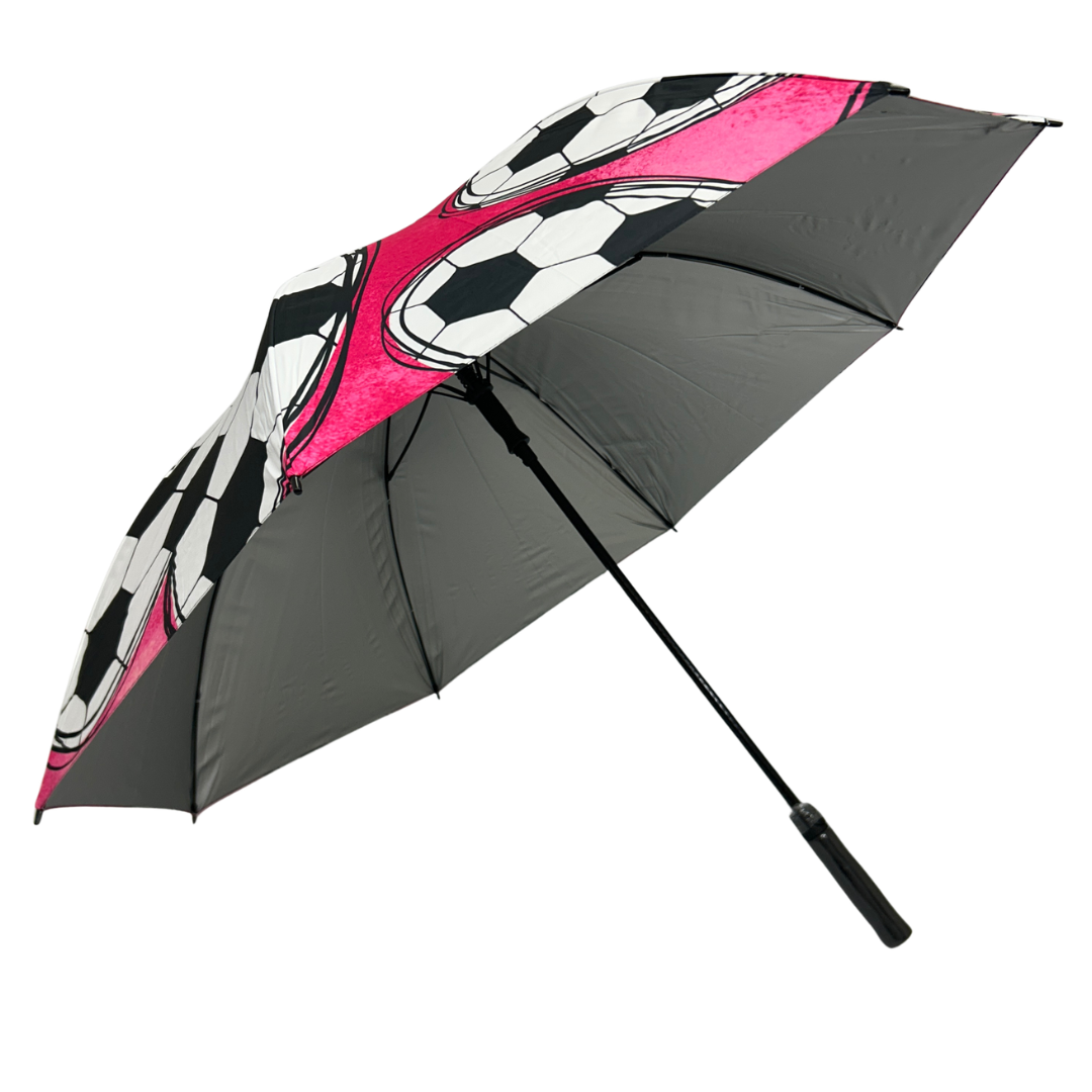 Pink Soccer Hearts - Large Golf Umbrella