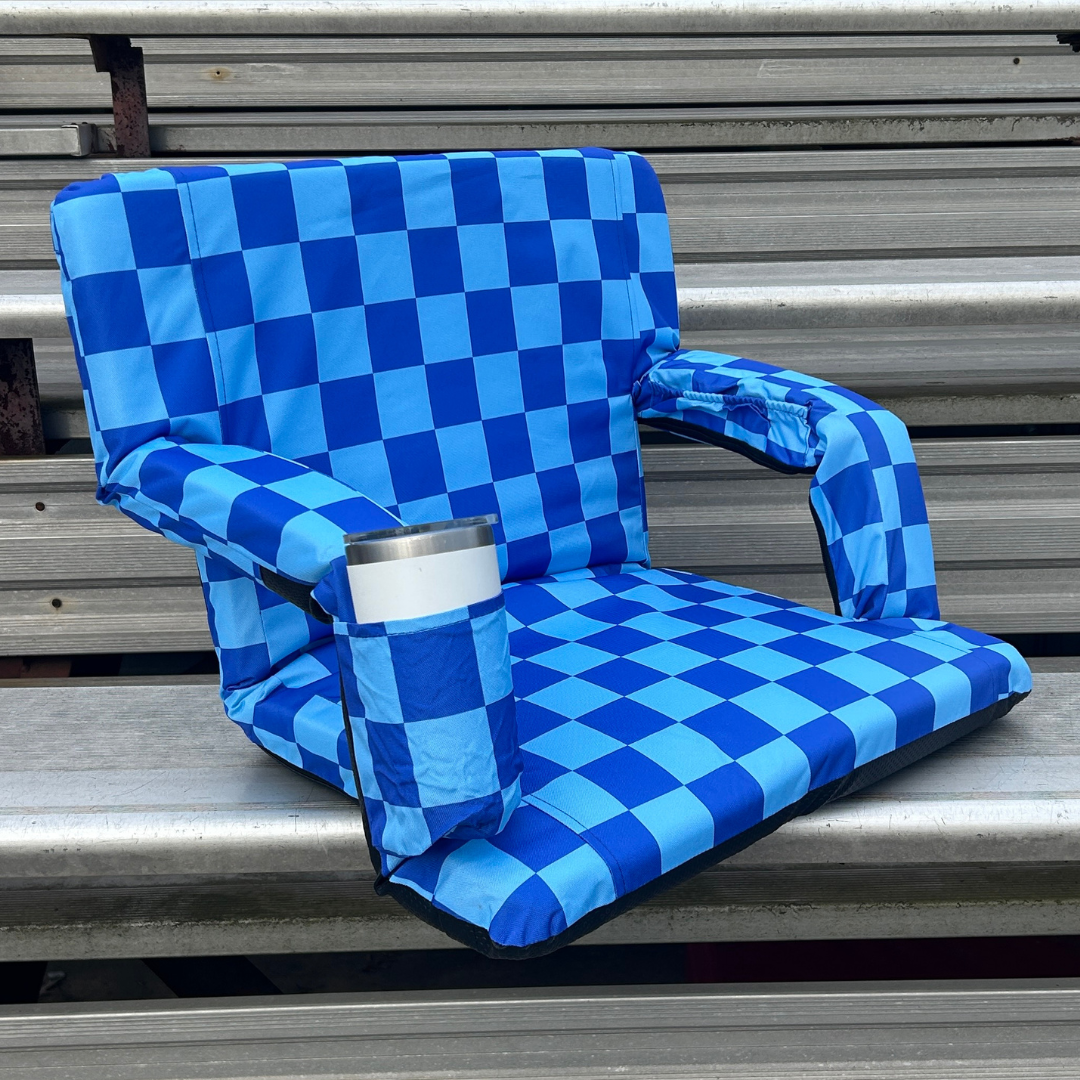 Blue Checkerboard 23" Stadium Seat with Armrests