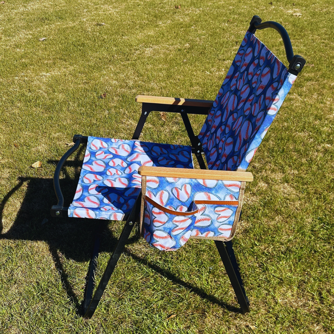 Baseball Hearts Blue Folding Lawn Chair The Last Stag