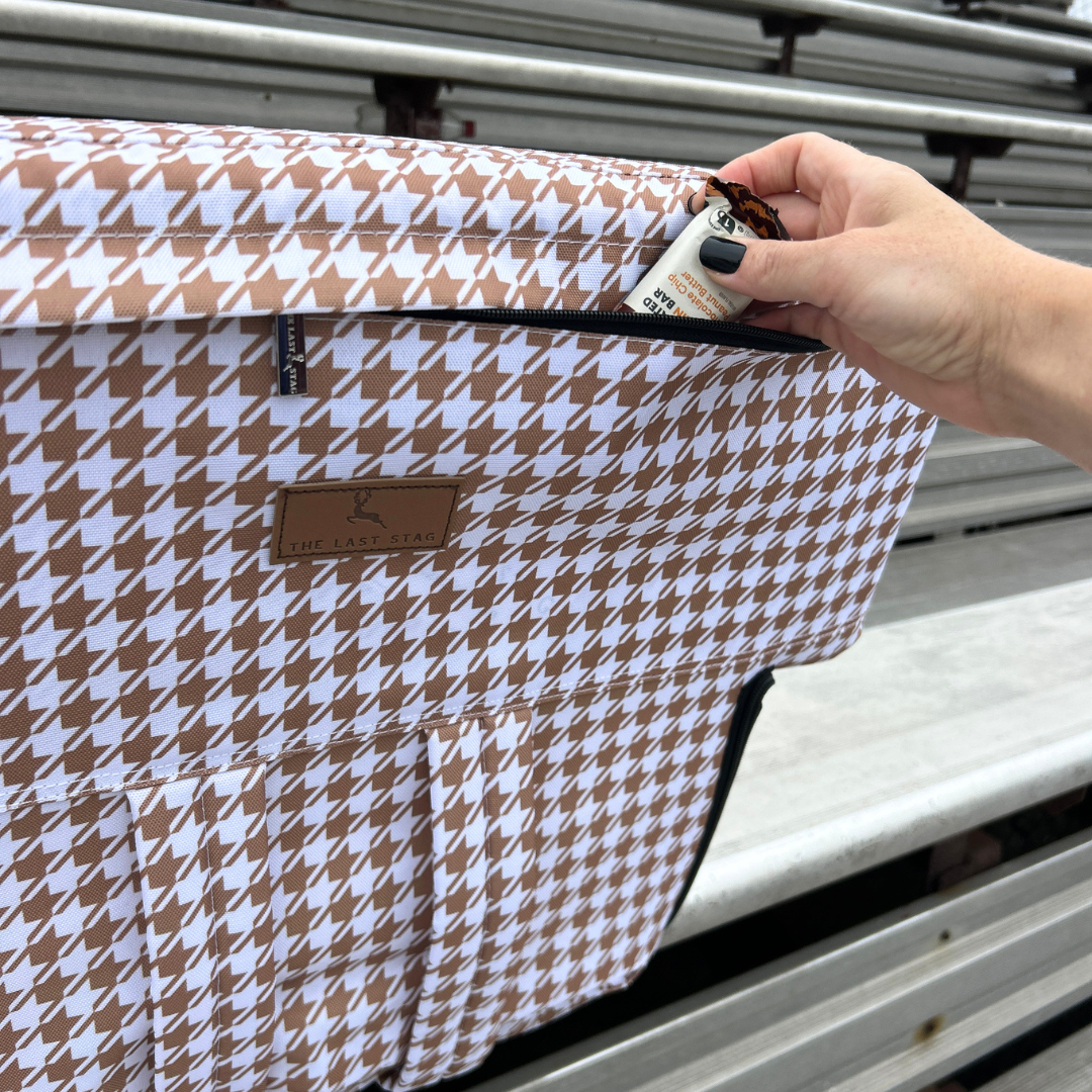 Beige and White Houndstooth 23" Stadium Seat with Armrests