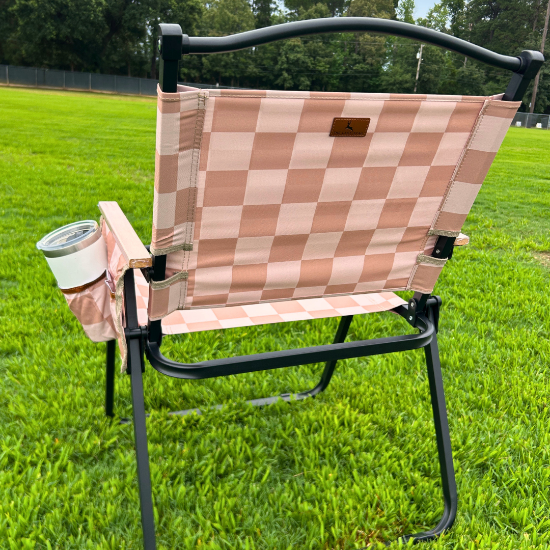 Beige Checkerboard Folding Lawn Chair