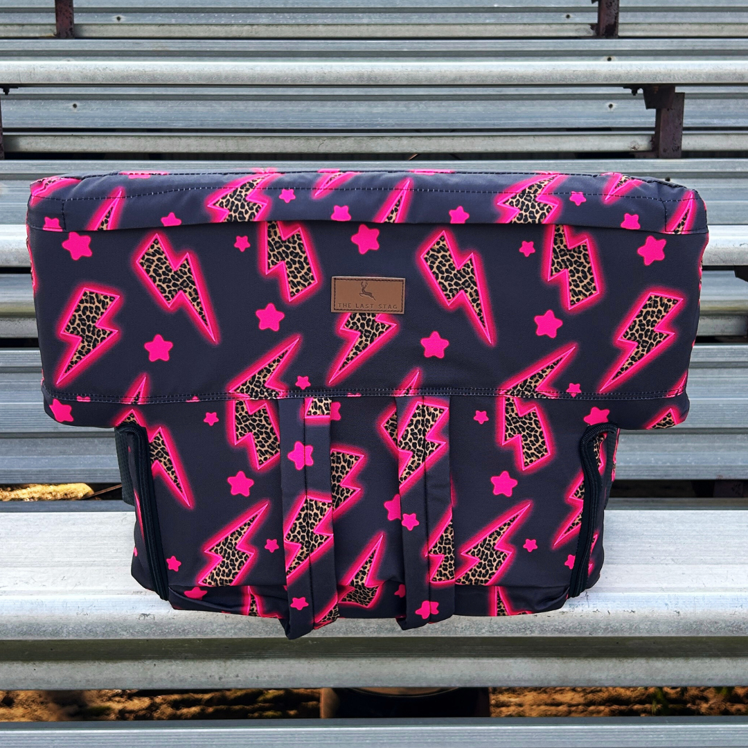 Pink Leopard Lightning Bolts 23" Stadium Seat with Armrests