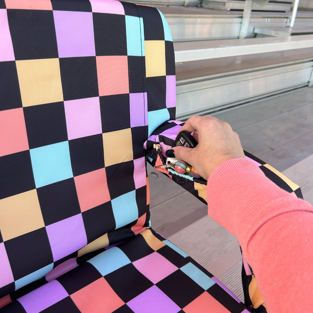 Retro Checkerboard 23" Stadium Seat with Armrests