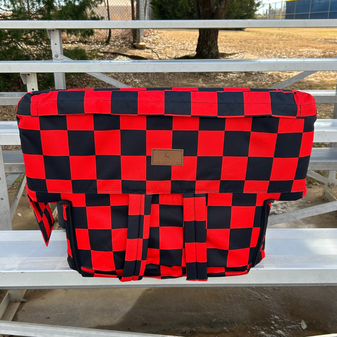 Heated Red Checkerboard 23" Stadium Seat with Armrests