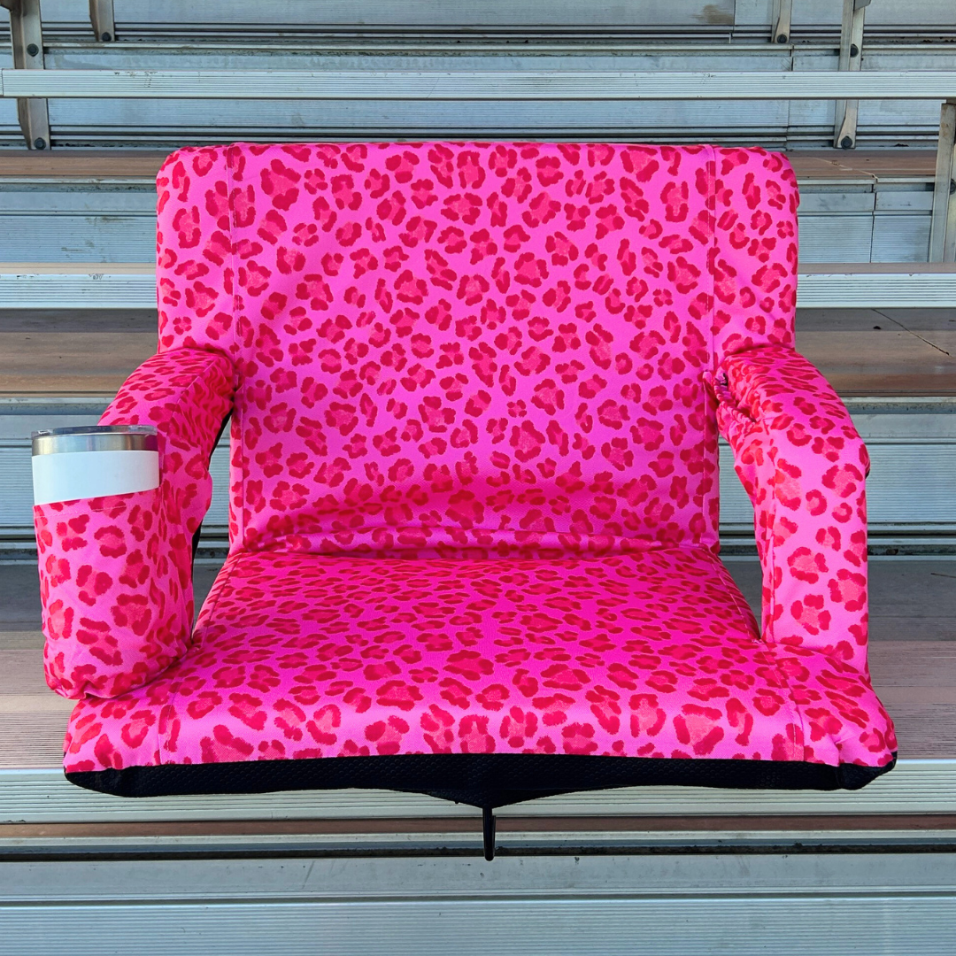 Pink Leopard 23" Stadium Seat with Armrests