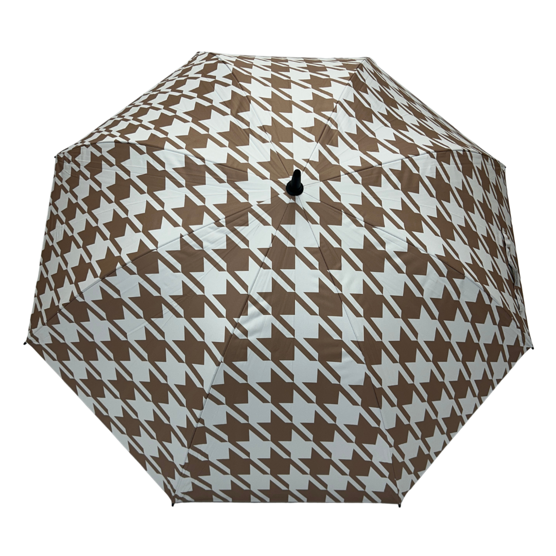 Beige and White Houndstooth - UPF 50+ Large Golf Umbrella