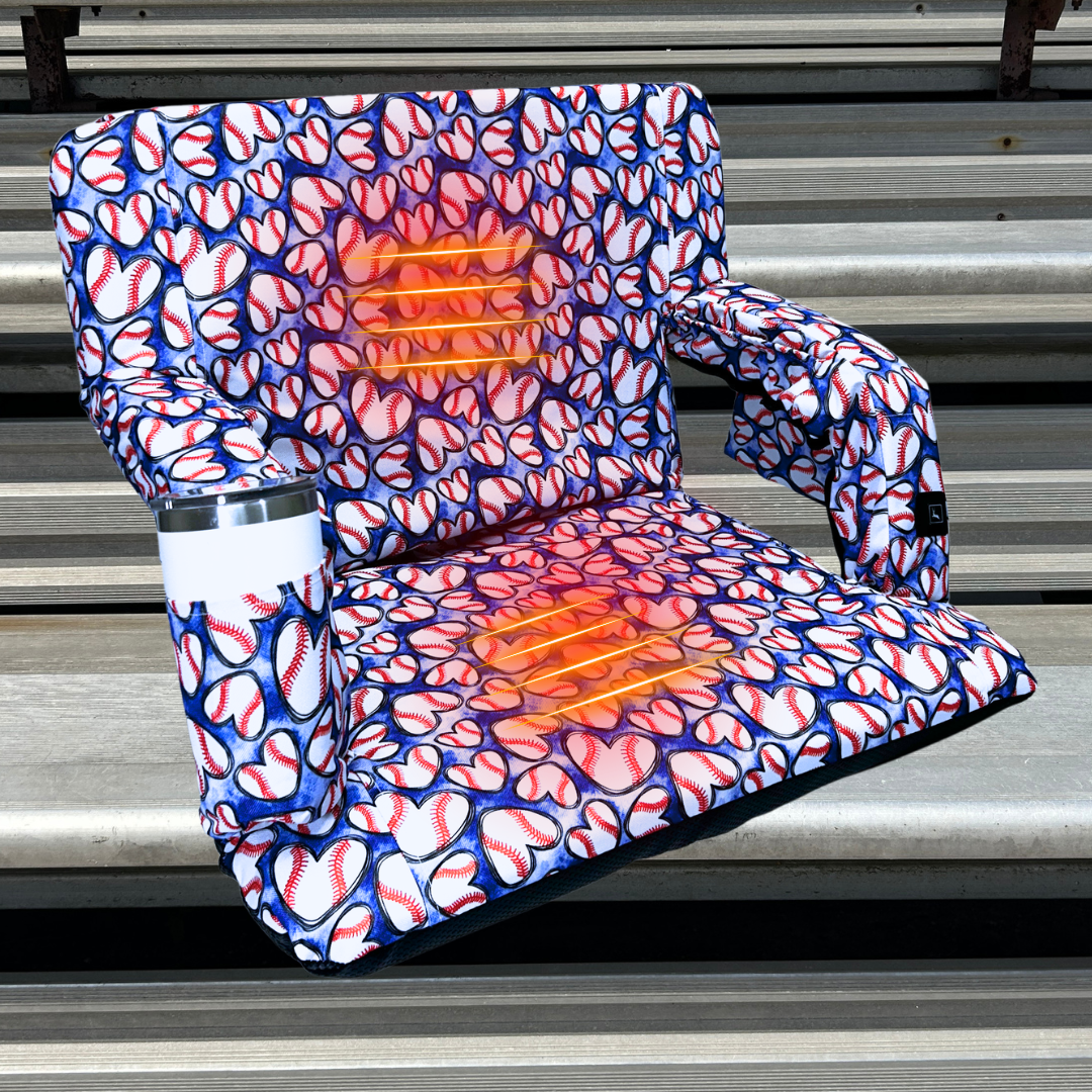 Heated Baseball Hearts 23" Stadium Seat with Armrests