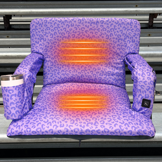 Heated Purple Leopard 23" Stadium Seat with Armrests
