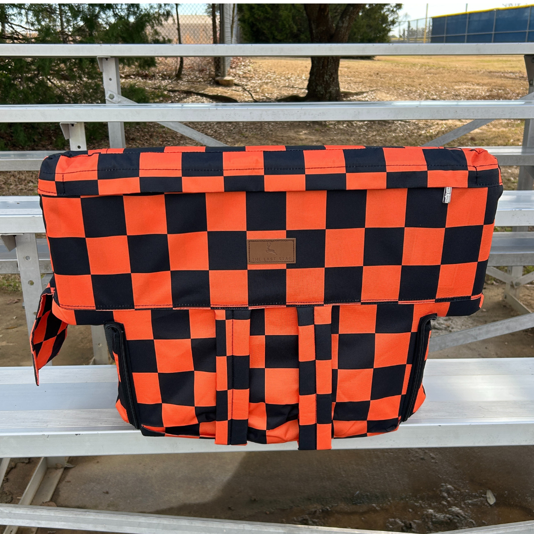 Heated Orange Checkerboard 23" Stadium Seat with Armrests