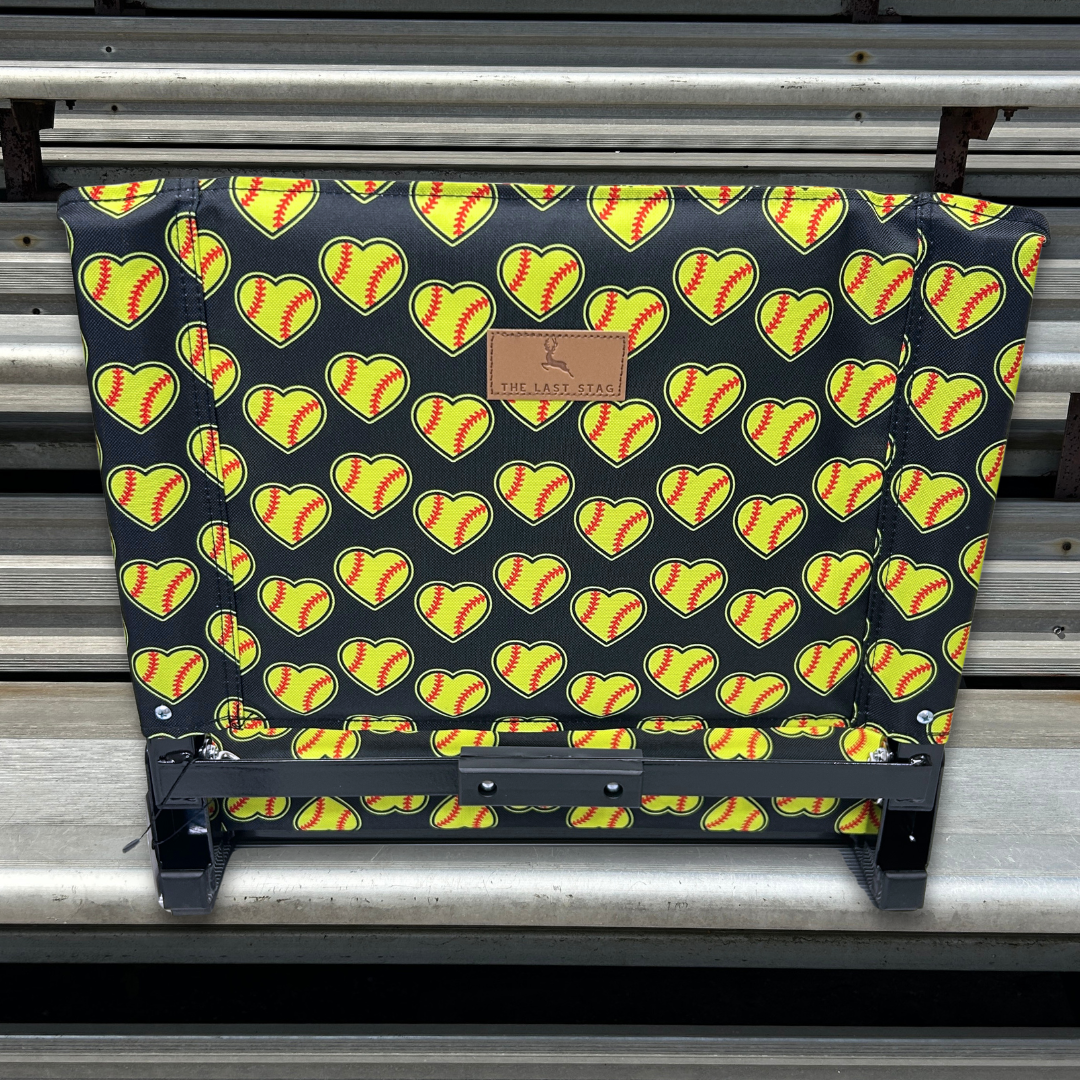 Softball Hearts - Black Folding Stadium Seat