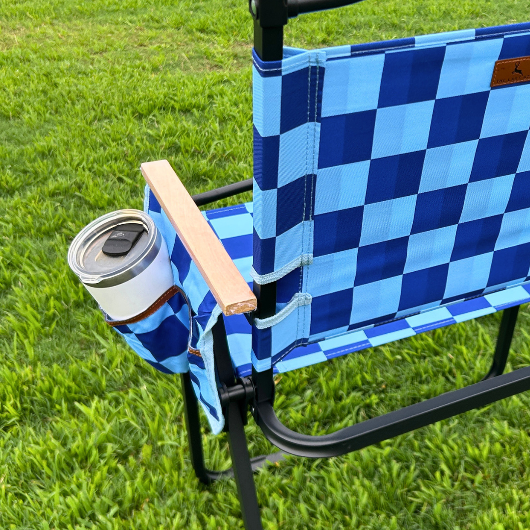Navy Checkerboard Folding Lawn Chair