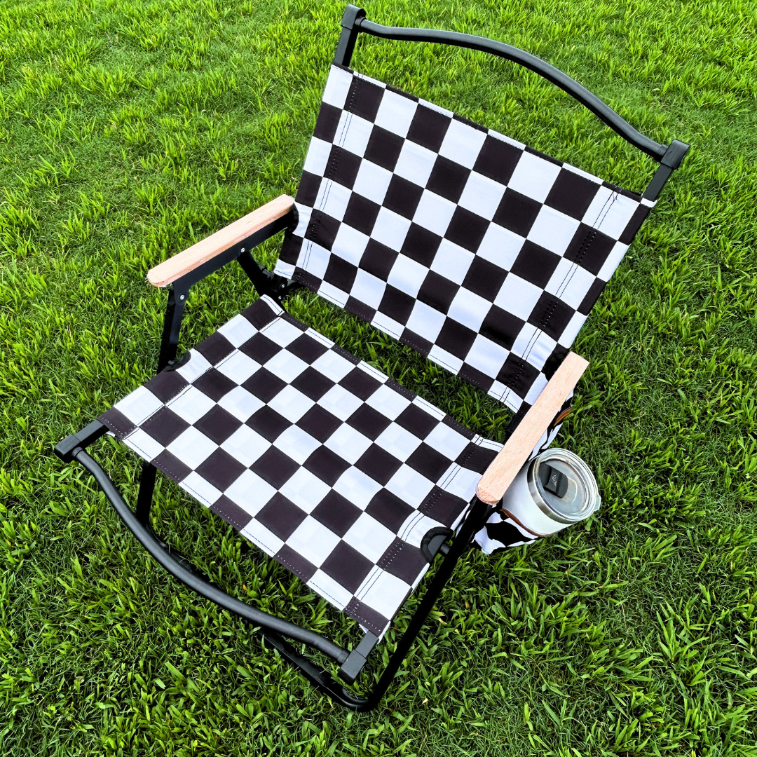 Black and White Checkerboard Folding Lawn Chair