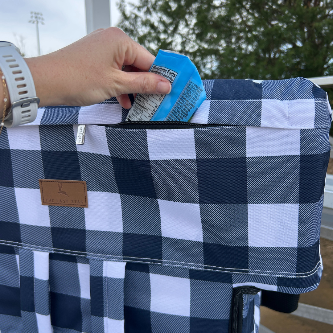 Heated Navy Buffalo 23" Stadium Seat with Armrests