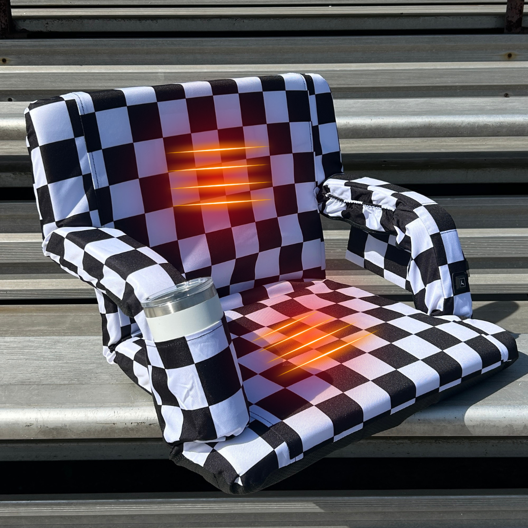 Heated Black and White Checkerboard 23" Stadium Seat with Armrests
