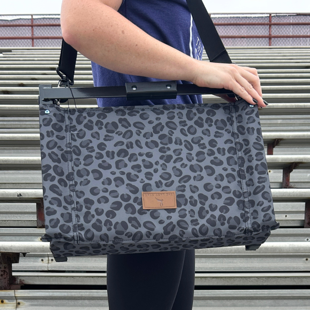 Black Leopard Print Folding Stadium Seat