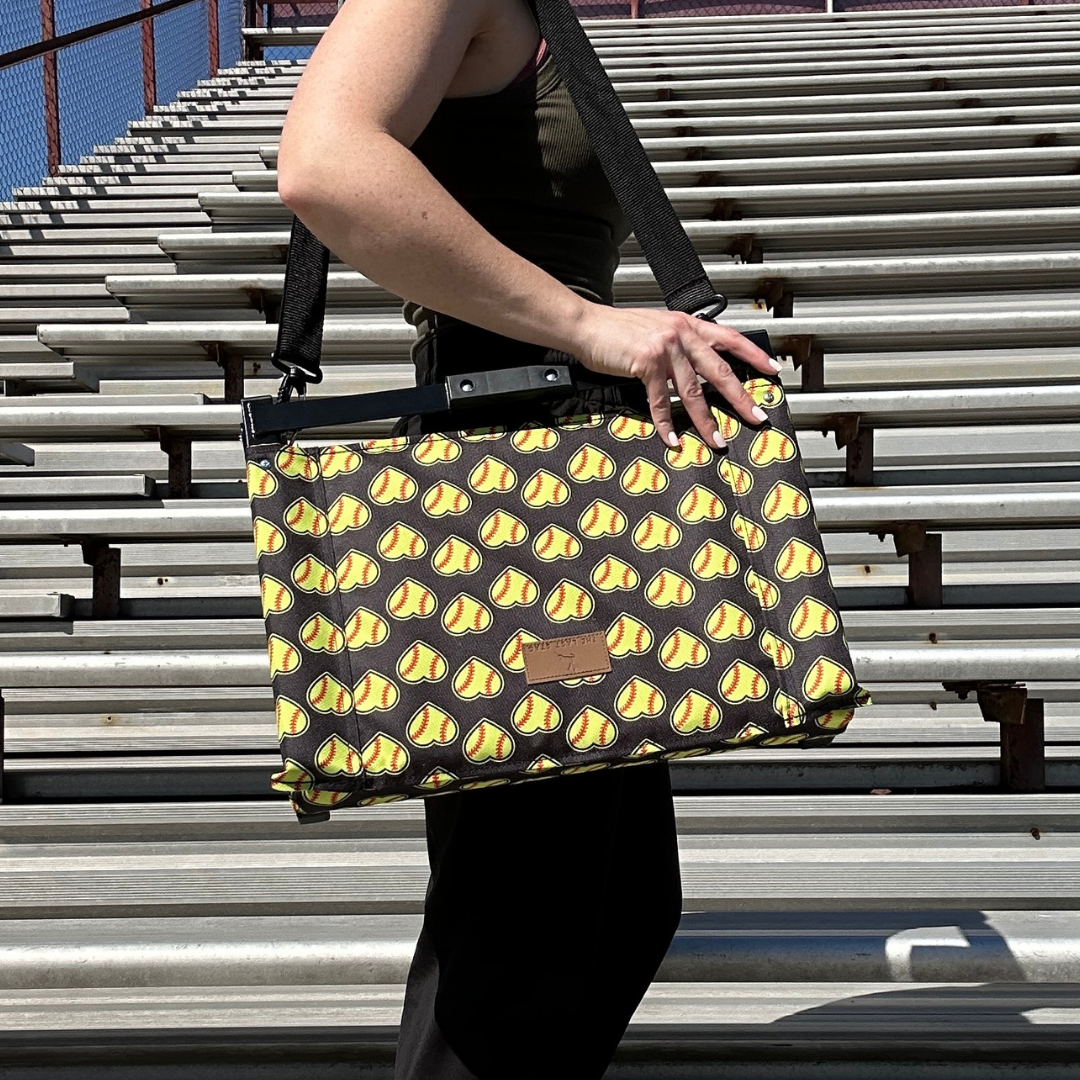 Softball Hearts - Black Folding Stadium Seat