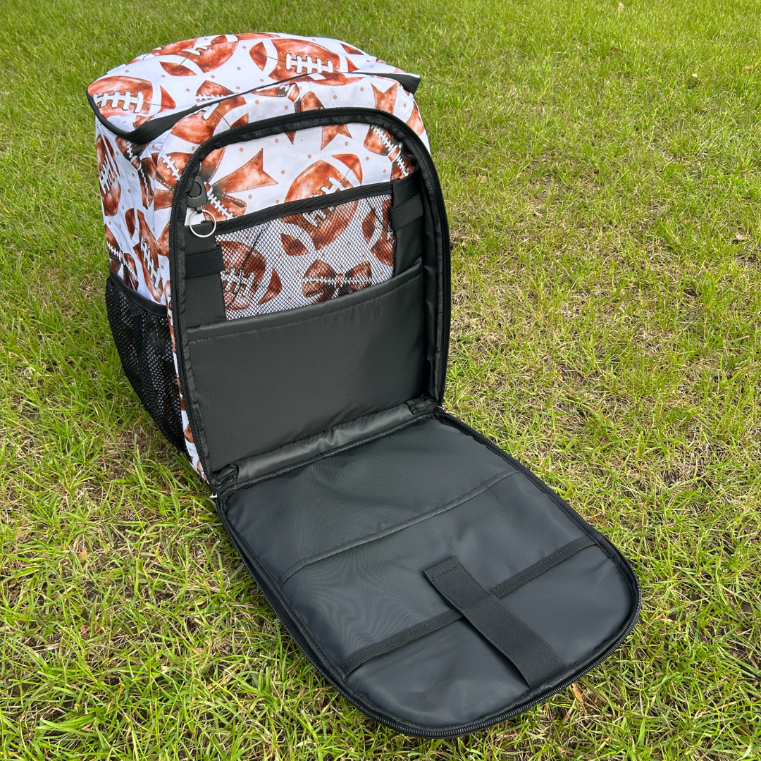 Footballs & Bows Backpack Cooler