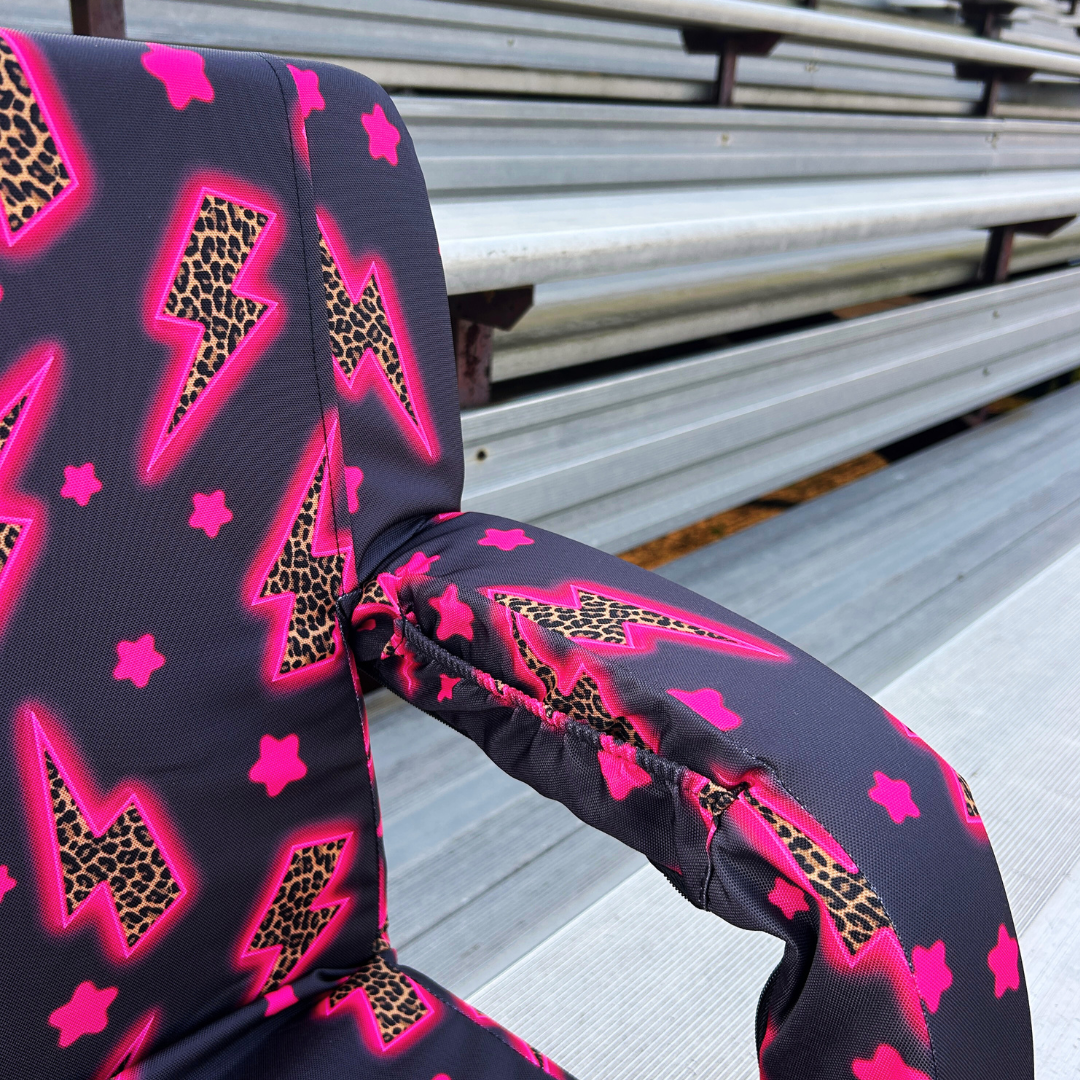 Pink Leopard Lightning Bolts 23" Stadium Seat with Armrests