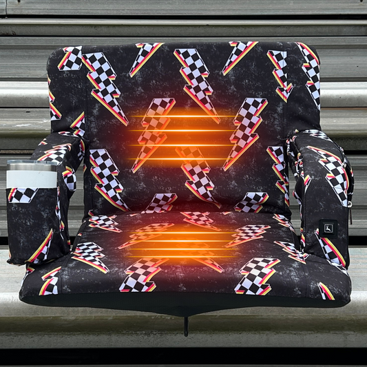 Heated Racing Bolts 23" Wide Stadium Seat with Armrests