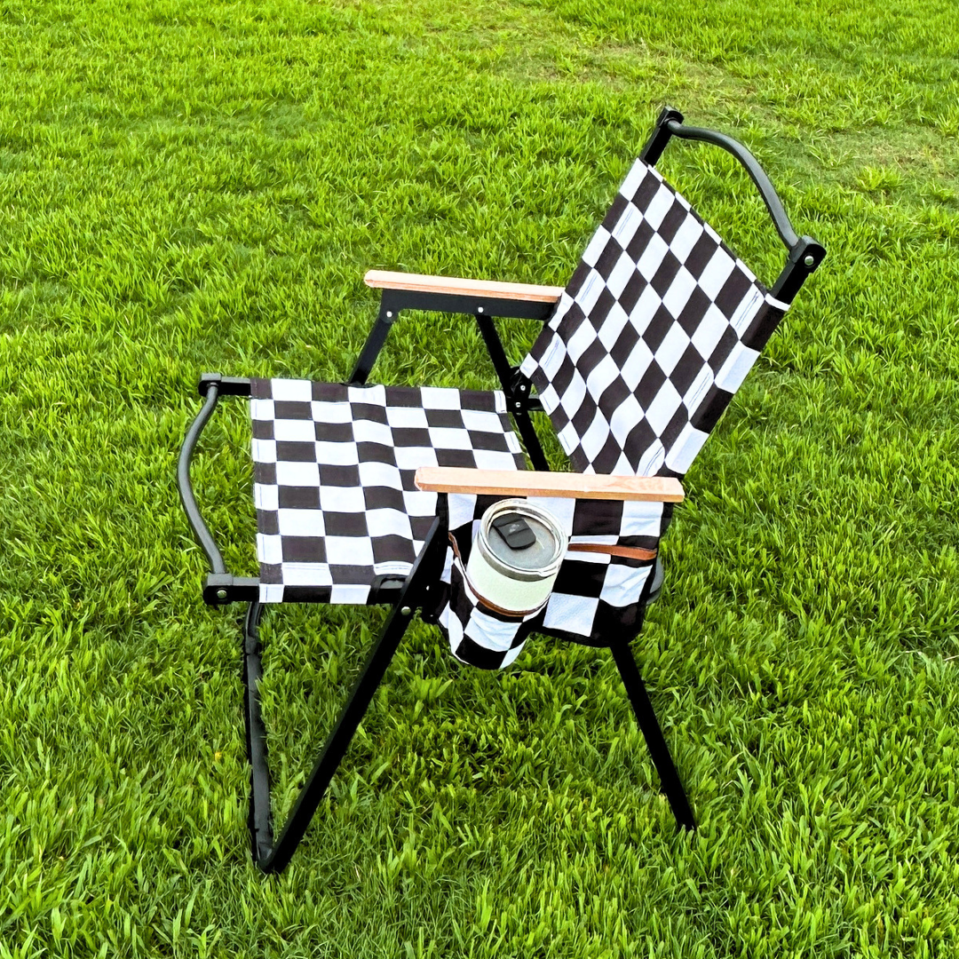 Black and White Checkerboard Folding Lawn Chair