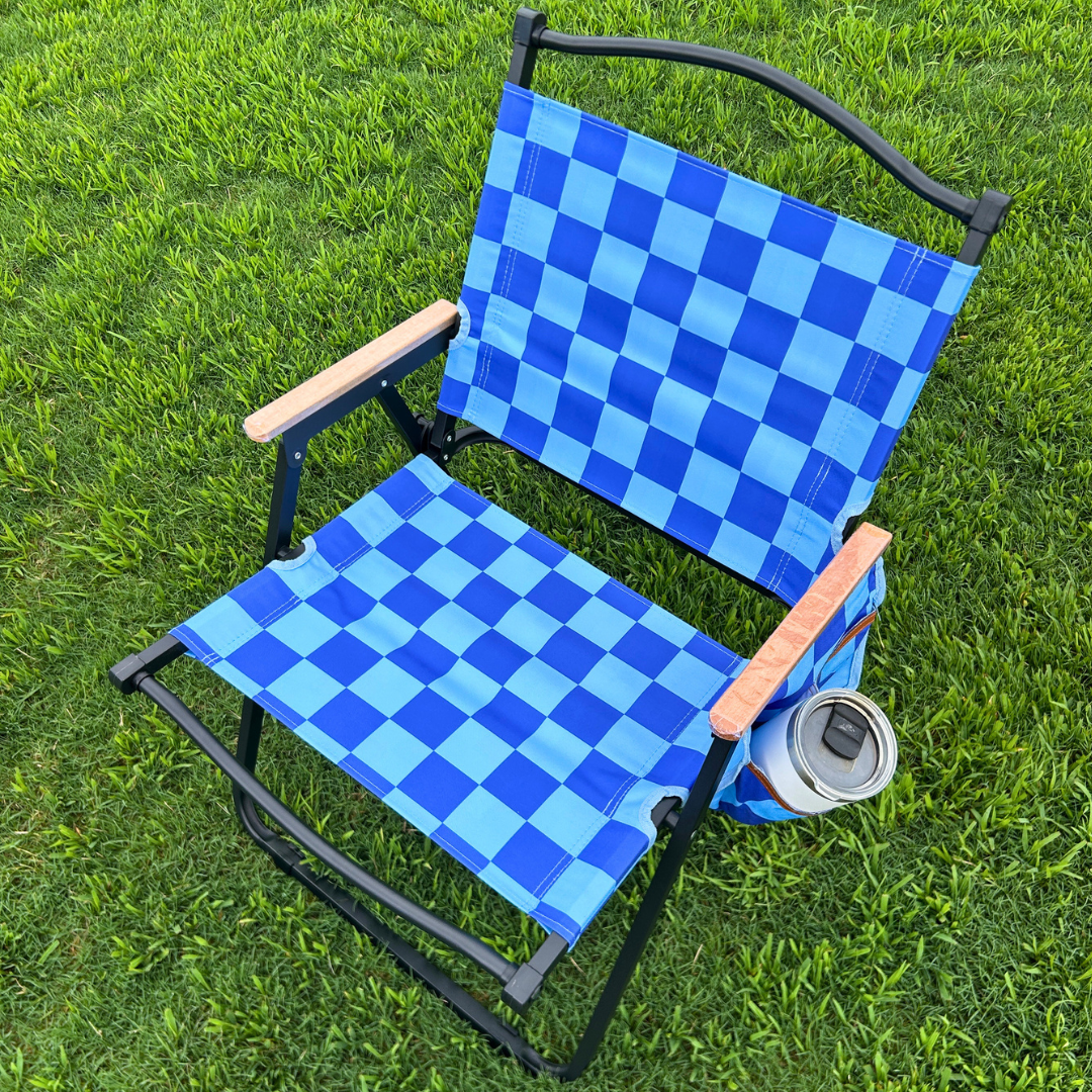 Blue Checkerboard Folding Lawn Chair