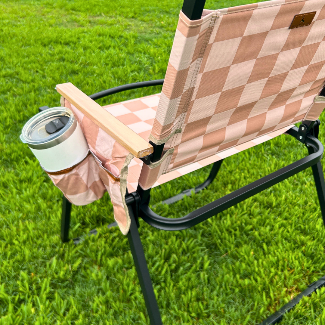 Beige Checkerboard Folding Lawn Chair