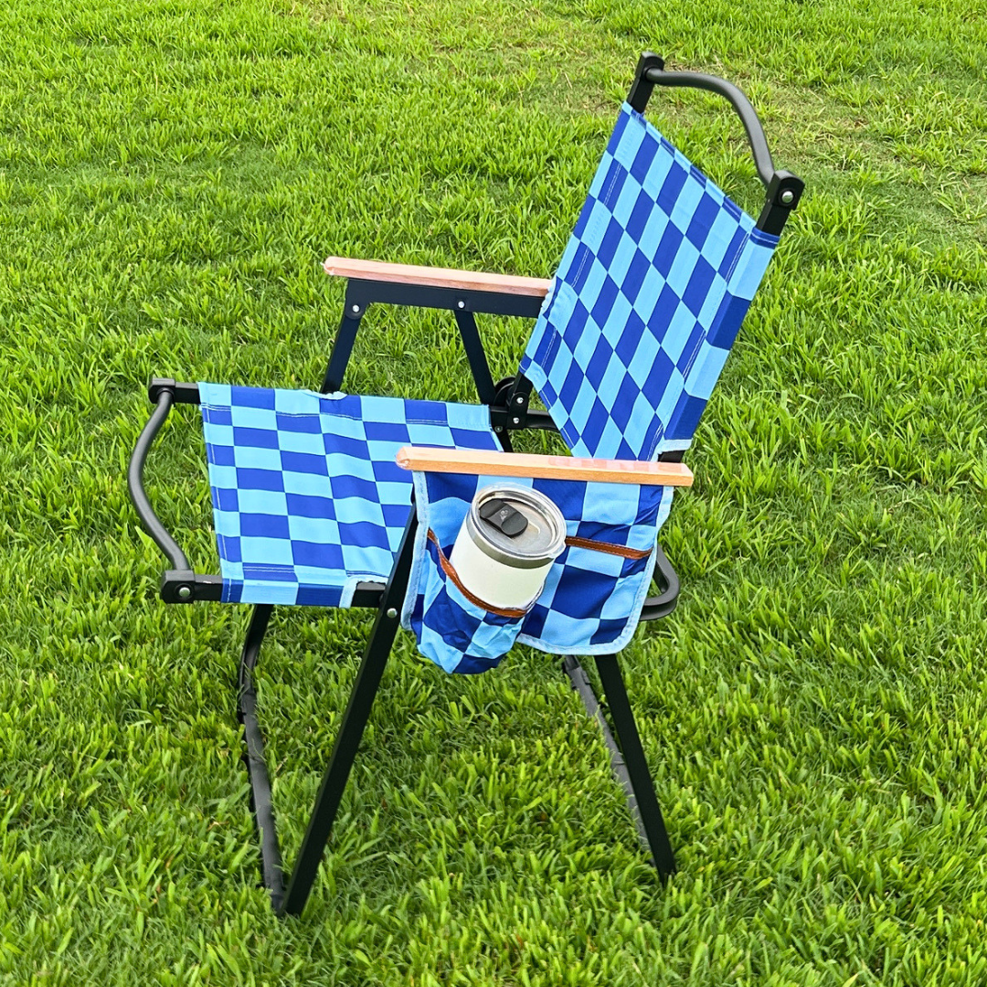 Navy Checkerboard Folding Lawn Chair