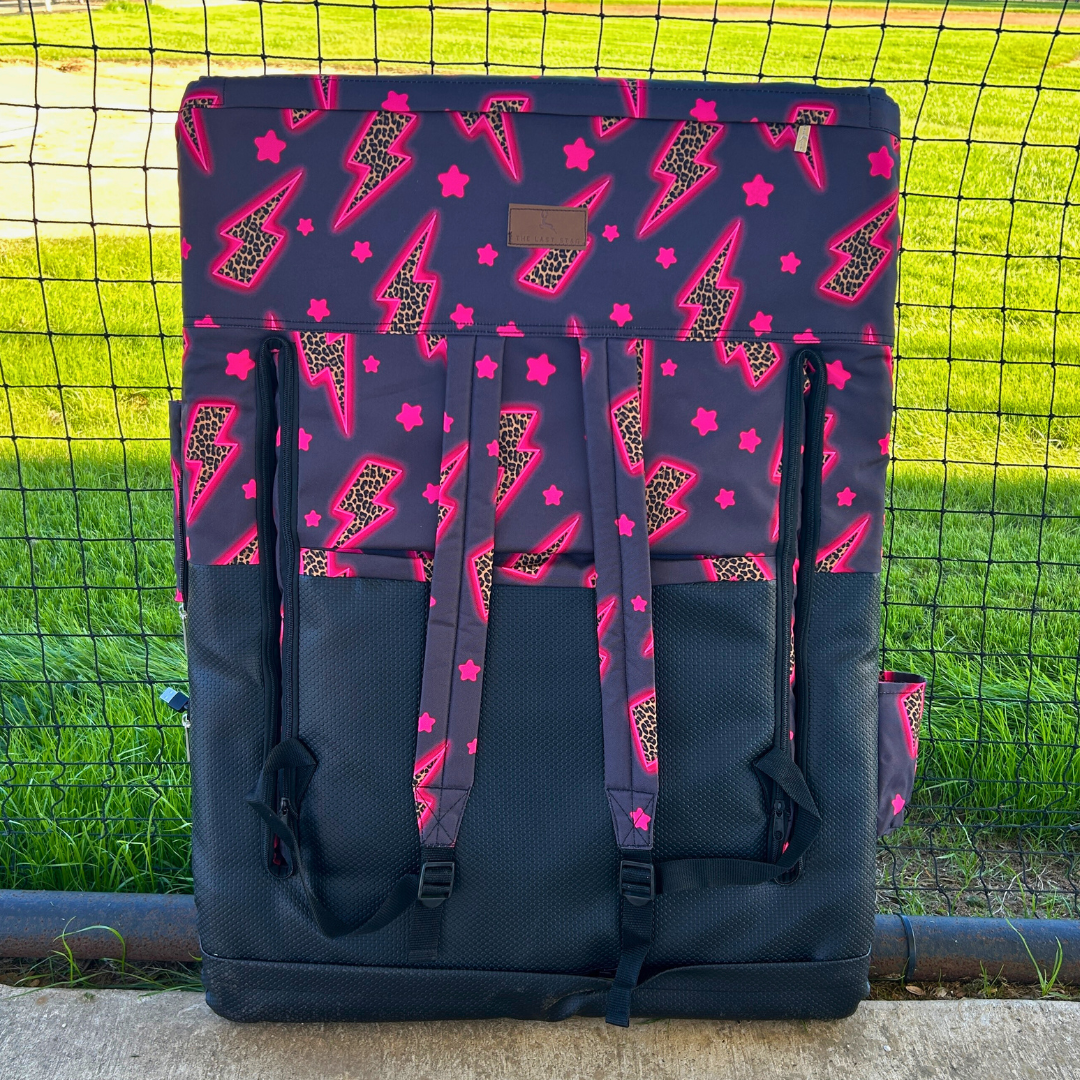 Heated Pink Leopard Lightning Bolts 23" Stadium Seat with Armrests