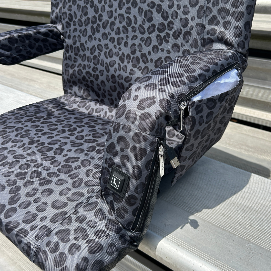 Heated Black Leopard 23" Stadium Seat with Armrests