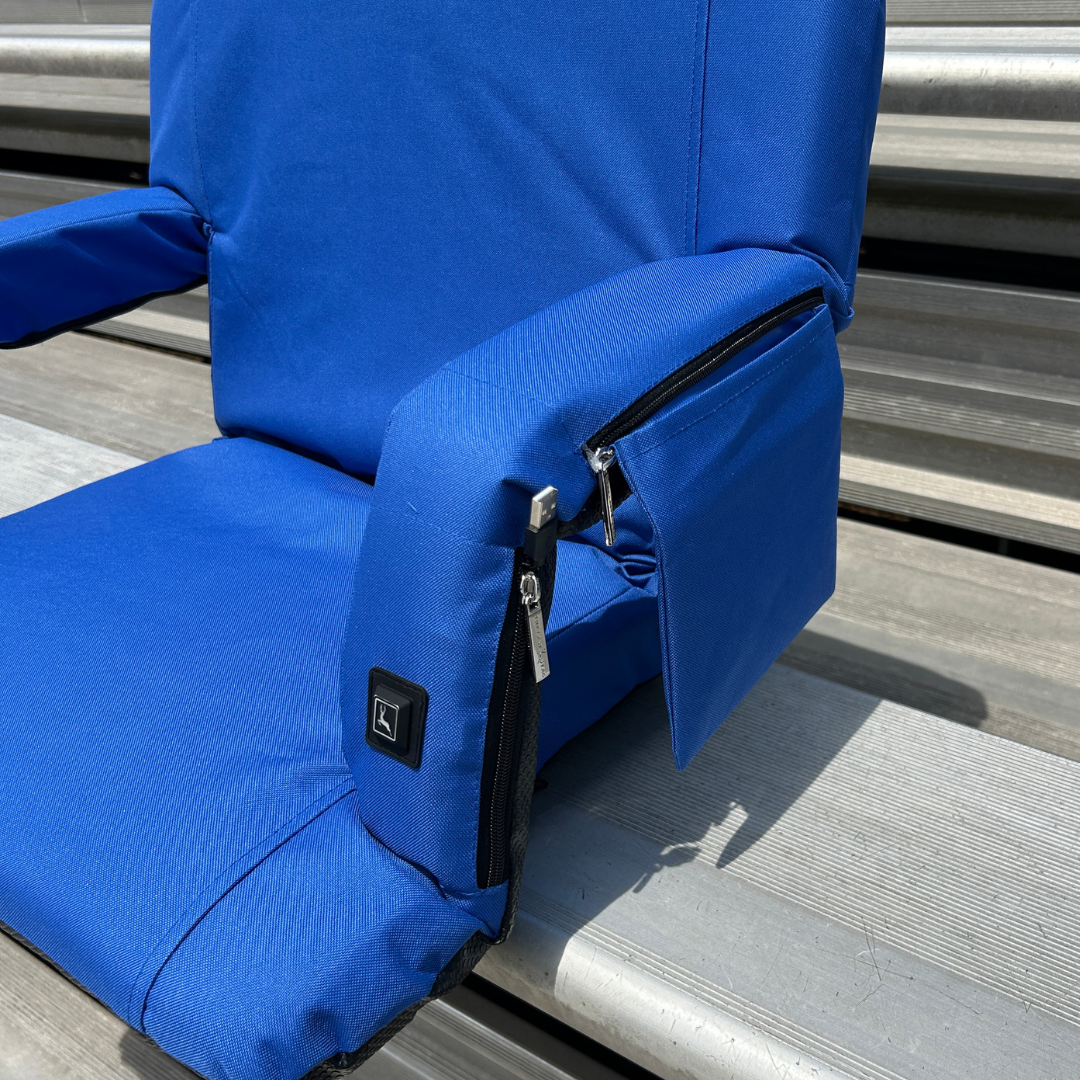 Heated Blue 23" Stadium Seat with Armrests