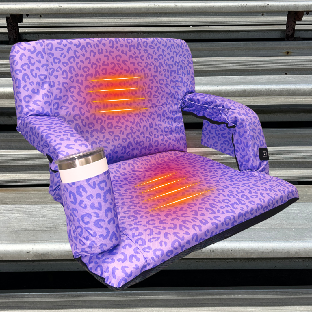 Heated Purple Leopard 23" Stadium Seat with Armrests