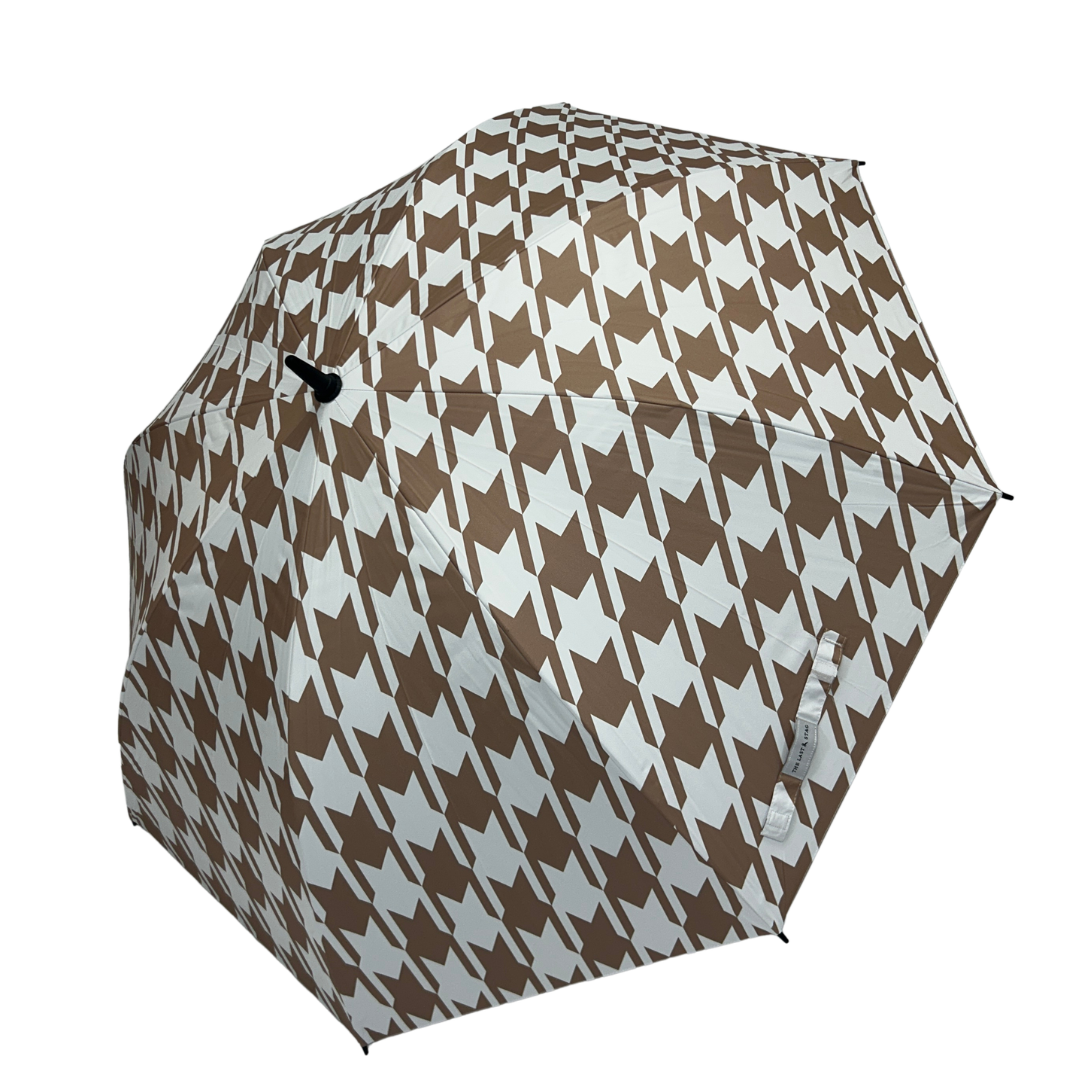 Beige and White Houndstooth - UPF 50+ Large Golf Umbrella