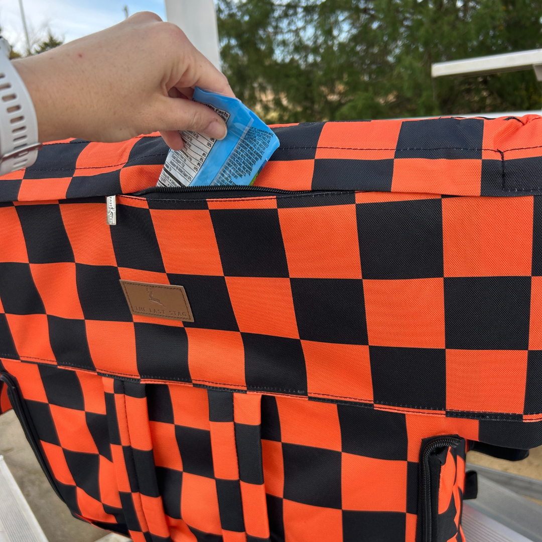 Heated Orange Checkerboard 23" Stadium Seat with Armrests