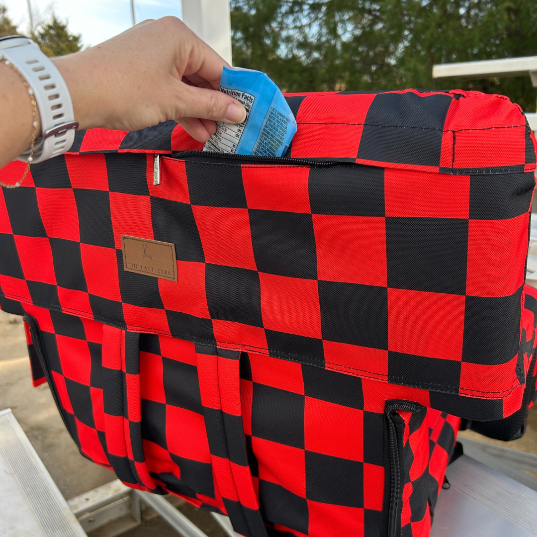 Heated Red Checkerboard 23" Stadium Seat with Armrests